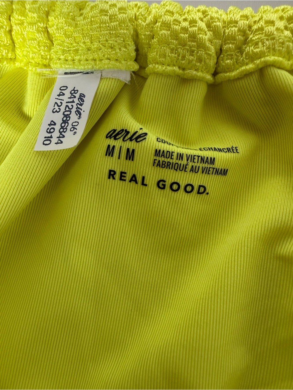 Aerie Neon Yellow Textured Bikini Set Ruched String Swimwear M - Picture 3 of 6